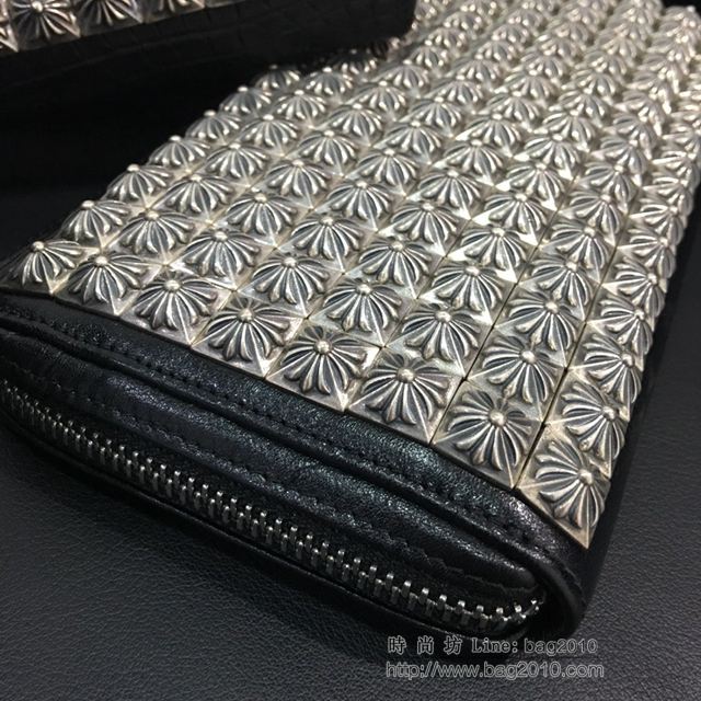 chrome hearts包 克羅心全釘錢包 S925純銀 編織小牛皮 克羅心長款拉鏈錢包  gjc1955